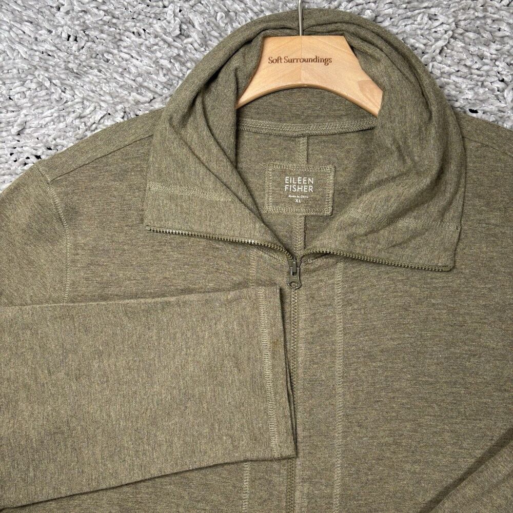 Eileen Fisher Tunic Jacket Womens XL Full Zip Long Sleeve Green Viscose Designer